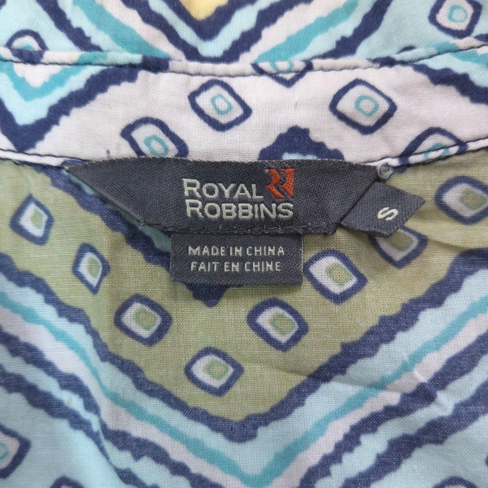 Royal Robbins Chevron Sleeveless Button Down Shirt Womens S Blue Green Coastal - Picture 6 of 9